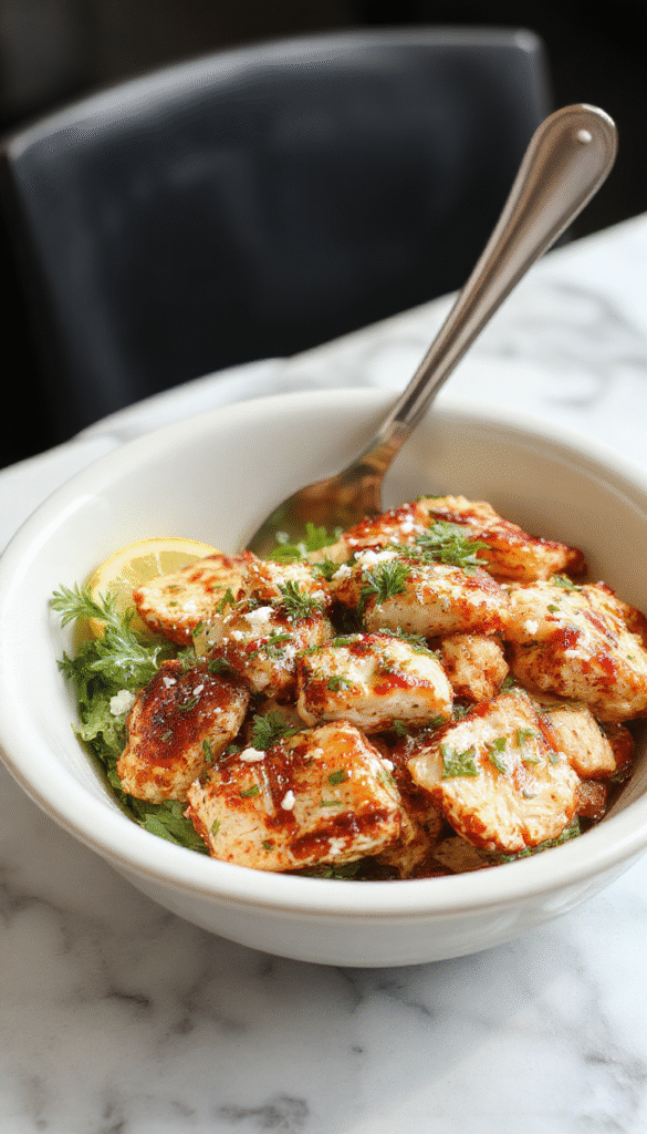 Colorful Greek chicken bowls featuring grilled chicken, crisp cucumber slices, cherry tomatoes, Kalamata olives, and creamy tzatziki sauce, all arranged in a rustic bowl with fresh herbs on top, showcasing vibrant greens, reds, and whites with a textured backdrop of a wooden table.