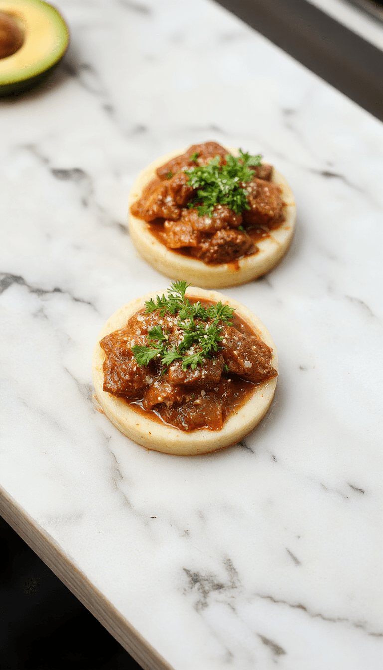 A rustic bowl of tender carne guisada beef stew garnished with chopped cilantro and diced onions on a wooden table, showcasing rich gravy, chunks of beef, and colorful peppers, styled for a home-cooked, inviting presentation.