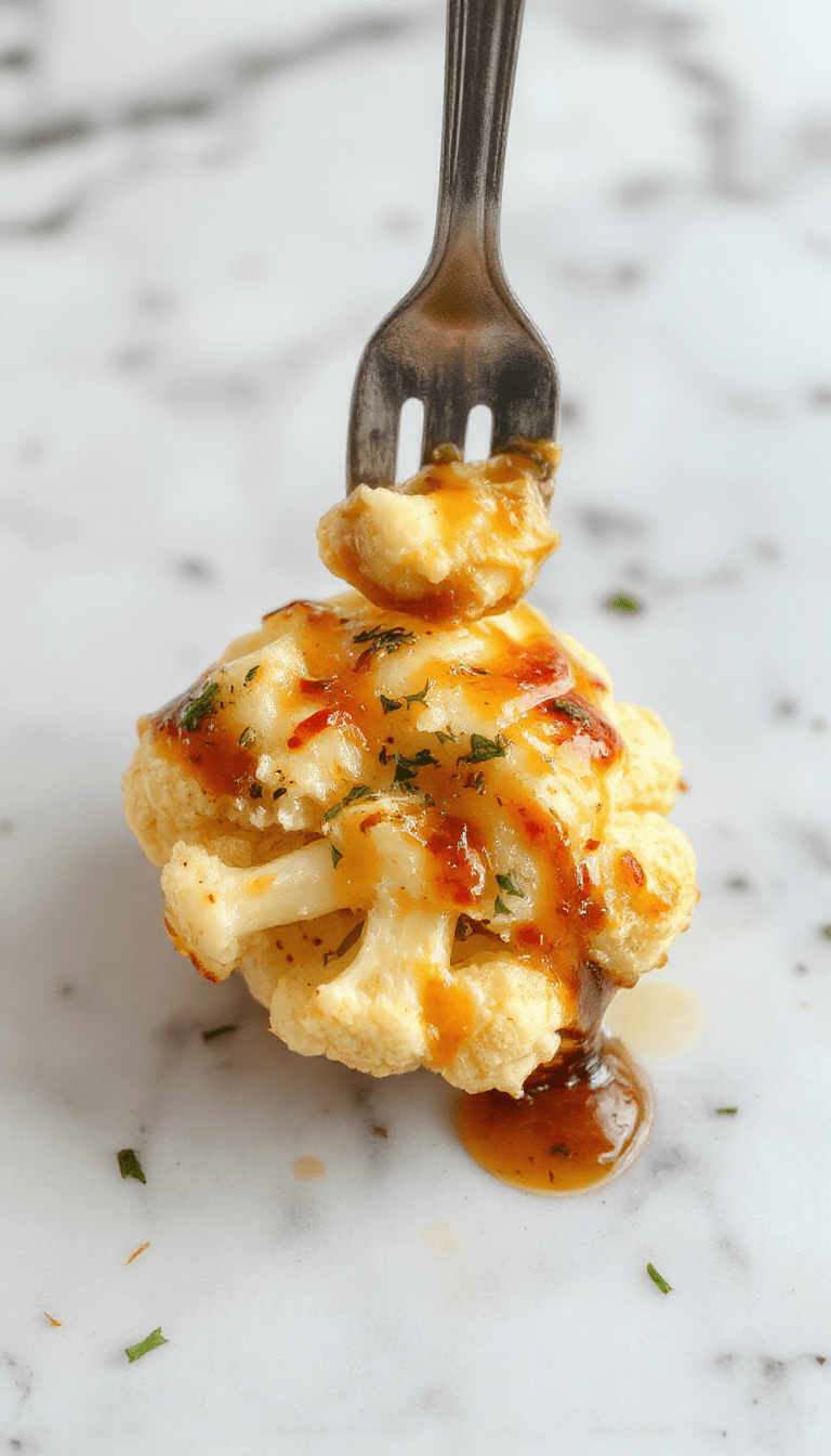 A vibrant plate of creamy butter cauliflower featuring tender cauliflower florets coated in rich buttery sauce, garnished with fresh herbs, and served on a white ceramic plate with a rustic wooden table background, highlighting the bright orange and green colors, with a sprinkle of sesame seeds for texture.