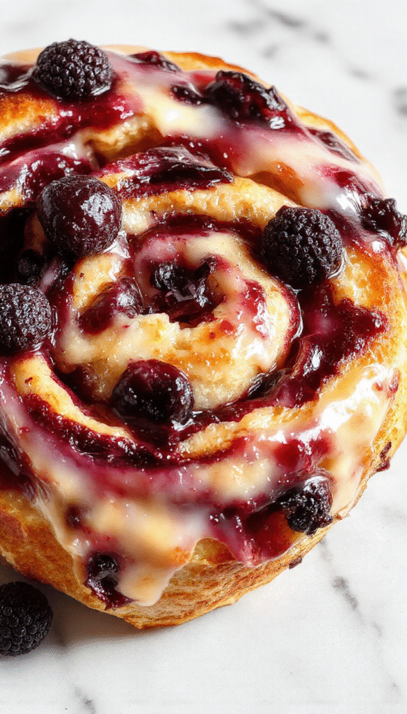 A sliced loaf of blueberry cream cheese swirl bread on a rustic wooden cutting board, revealing vibrant blue blueberries and creamy white swirls inside. The bread has a golden-brown crust with a soft, moist interior dotted with blueberries and cream cheese swirls. Fresh blueberries and a dusting of powdered sugar are artfully arranged around it for an inviting, homely presentation.