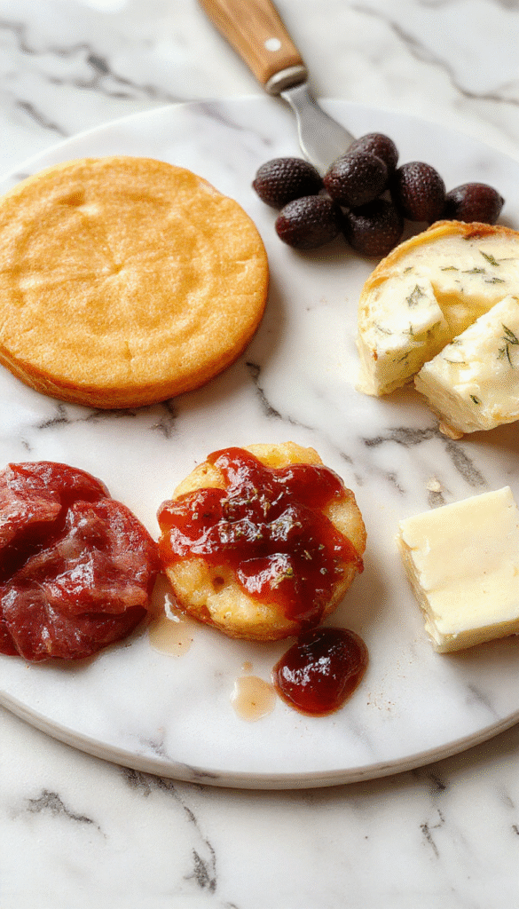 Colorful summer cheese board featuring an assortment of cheeses, fresh fruits, and crackers arranged in an inviting display. Bright reds, yellows, and greens from strawberries, grapes, and cherry tomatoes contrast with creamy cheeses and crisp crackers, all styled on a rustic wooden platter with decorative herbs and edible flowers.