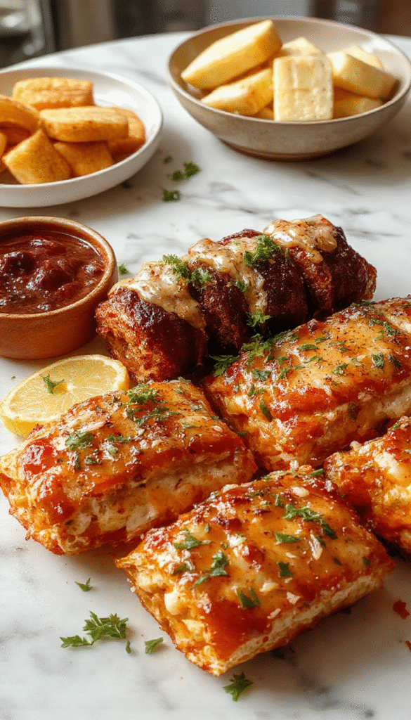 Colorful assortment of homemade food bars arranged on a wooden platter, featuring layers of chocolate, nuts, fruits, and various toppings, styled with decorative garnishes and vibrant lighting