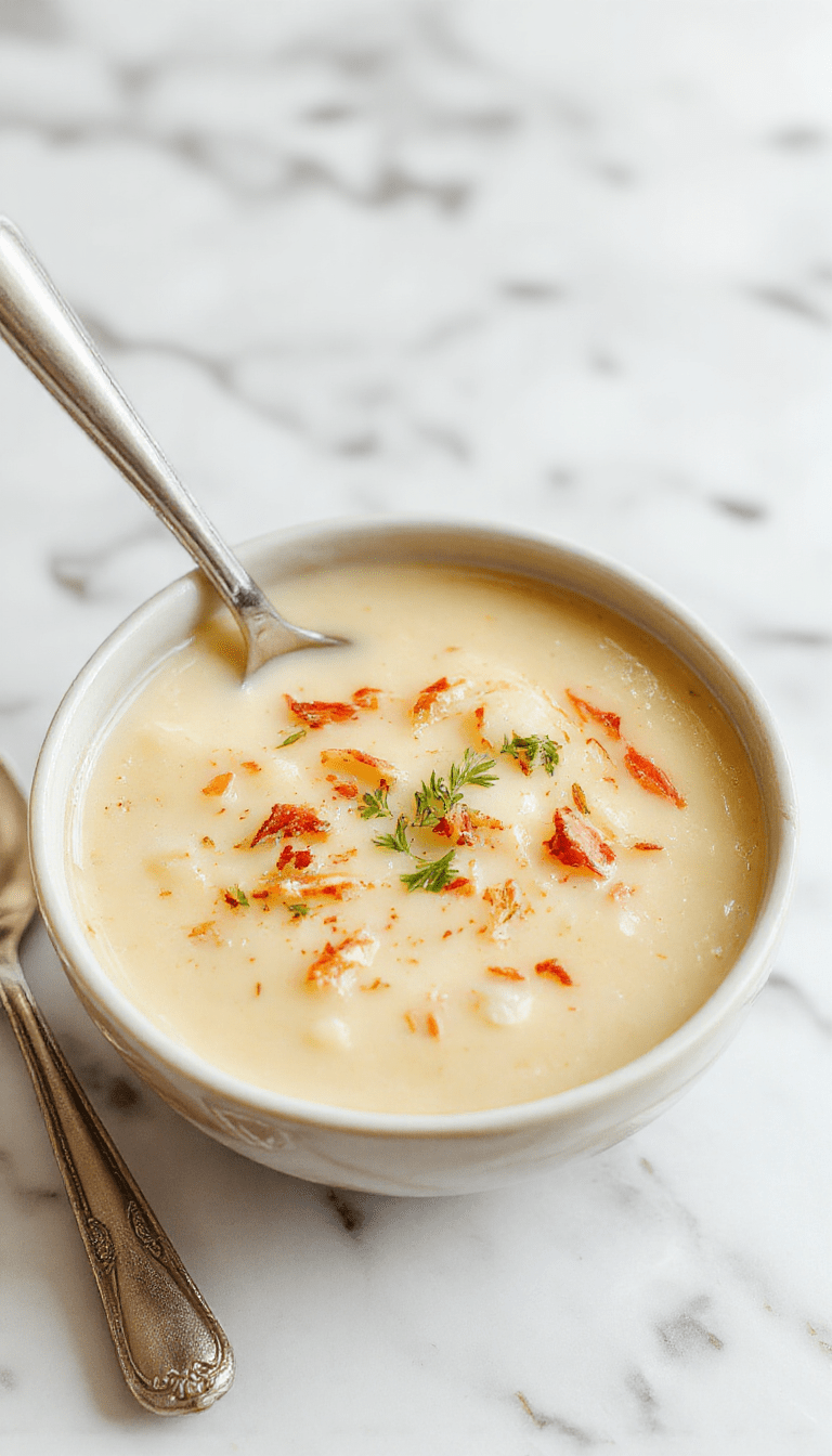 A steaming bowl of creamy potato soup in a rustic white bowl, garnished with chopped chives and shredded cheese, set on a wooden table with fresh potatoes and herbs in the background, conveying warmth and comfort.