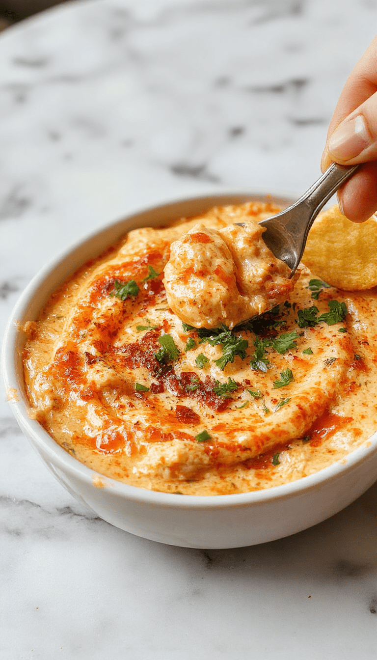 A vibrant bowl of buffalo chicken dip topped with shredded cheese and chopped green onions, served alongside crunchy celery sticks and tortilla chips on a rustic wooden platter, showcasing the creamy, spicy, and savory textures.